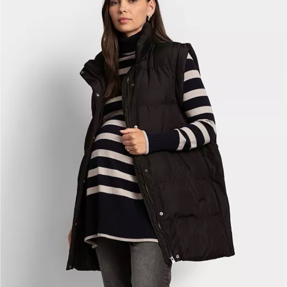 Seraphine Maternity Black Puffer Vest with baby panel